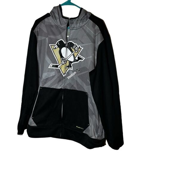 PITTSBURGH PENGUINS REEBOK PLAY DRY PERFORMANCE JACKET MEDIUM ZIP UP - Picture 2 of 7